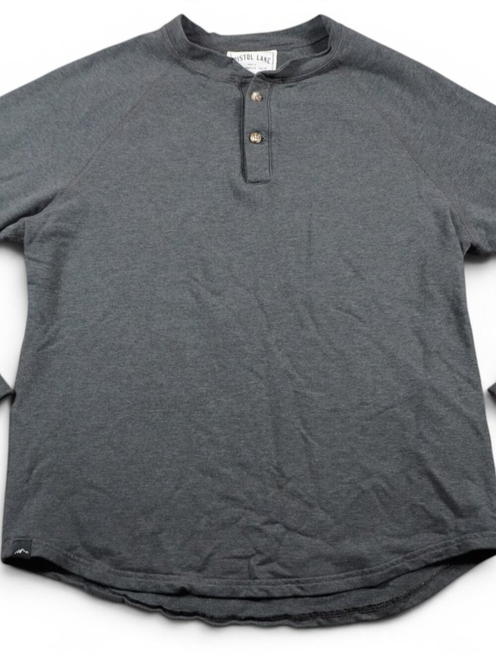 Pistol Lake Henley Shirt Mens Medium Gray Long Sleeve Made In USA Casual